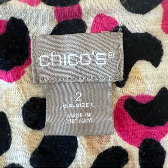 2/$30 Chico’s Cream Black Pink Boxy Blouse Top with Three-Quarter Sleeves - Picture 10 of 11